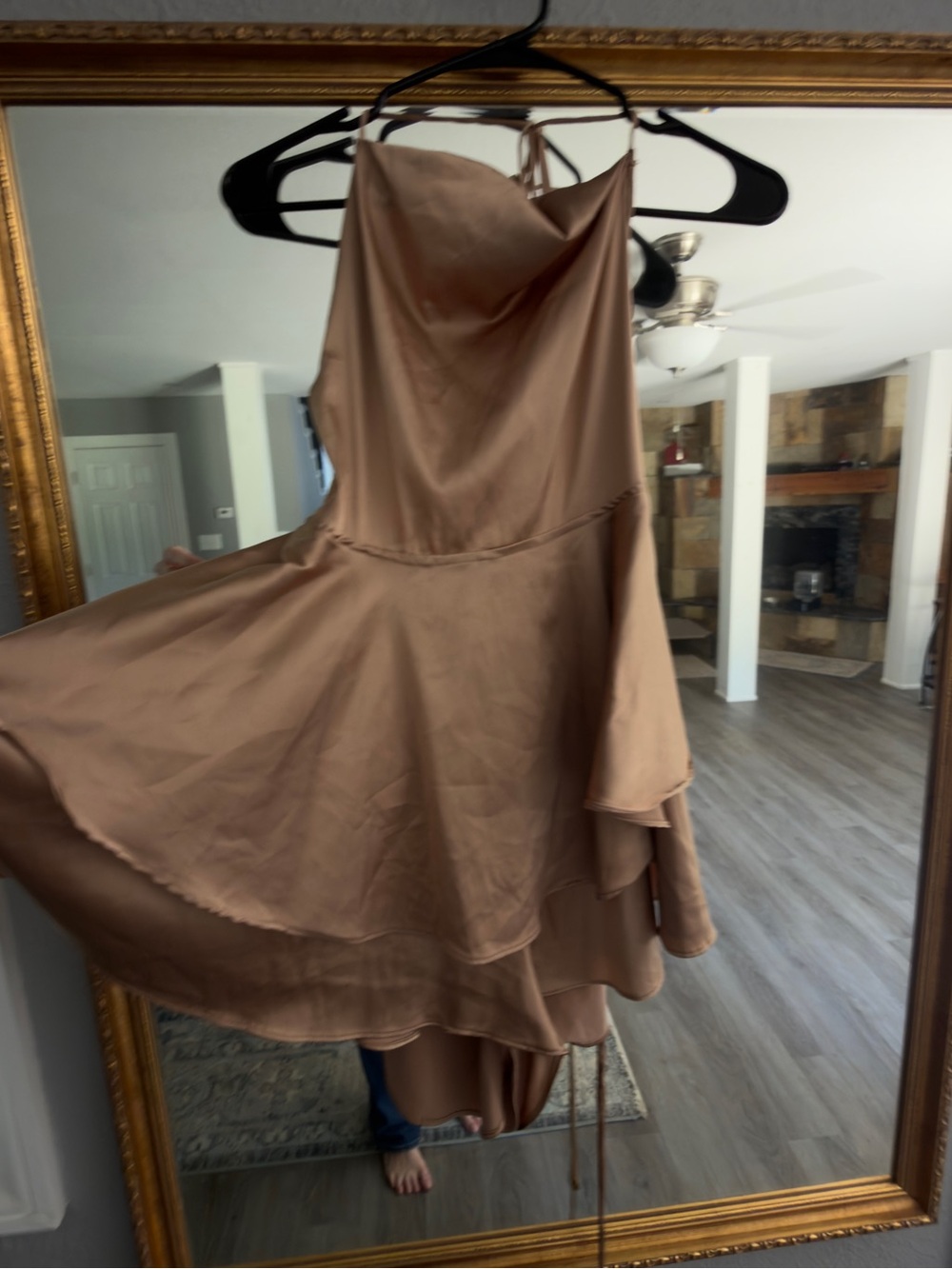 SHEIN Taupe Satin Halter High-Low Dress